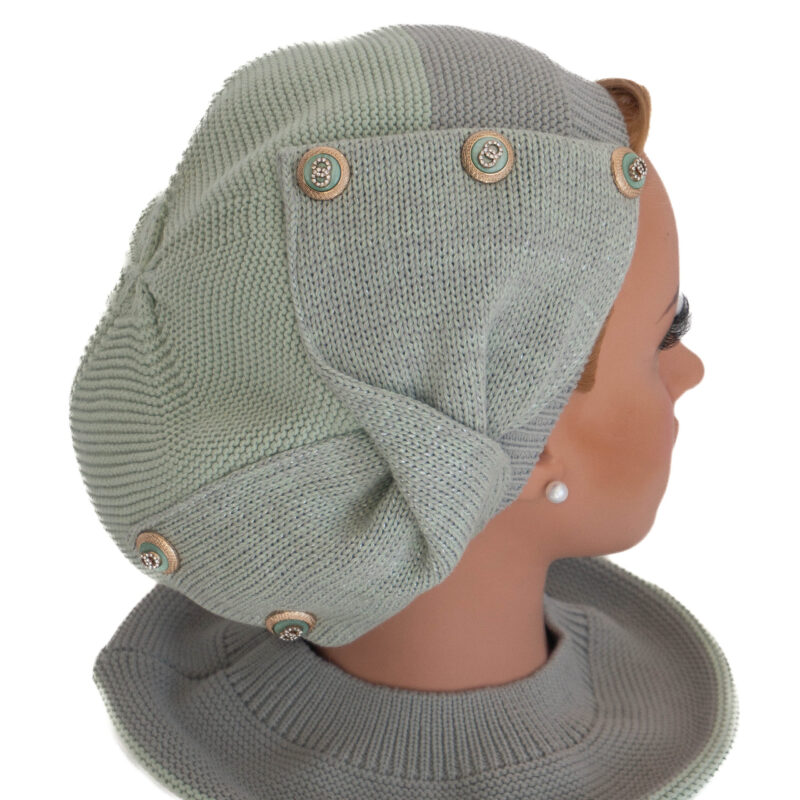 Bֳ©ret dֳ©corֳ© tsniout 100% coton tricotֳ© - vert amande - modֳ¨le Adina- Shapo Collection