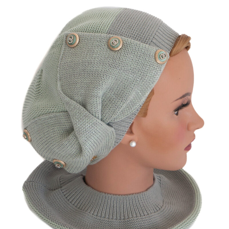 Bֳ©ret dֳ©corֳ© tsniout 100% coton tricotֳ© - vert amande - modֳ¨le Adina- Shapo Collection