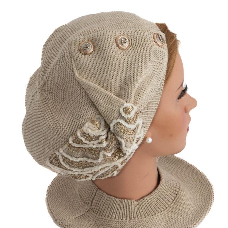 Bֳ©ret dֳ©corֳ© tsniout 100% coton tricotֳ© - beige - modֳ¨le Hadar - Shapo Collection