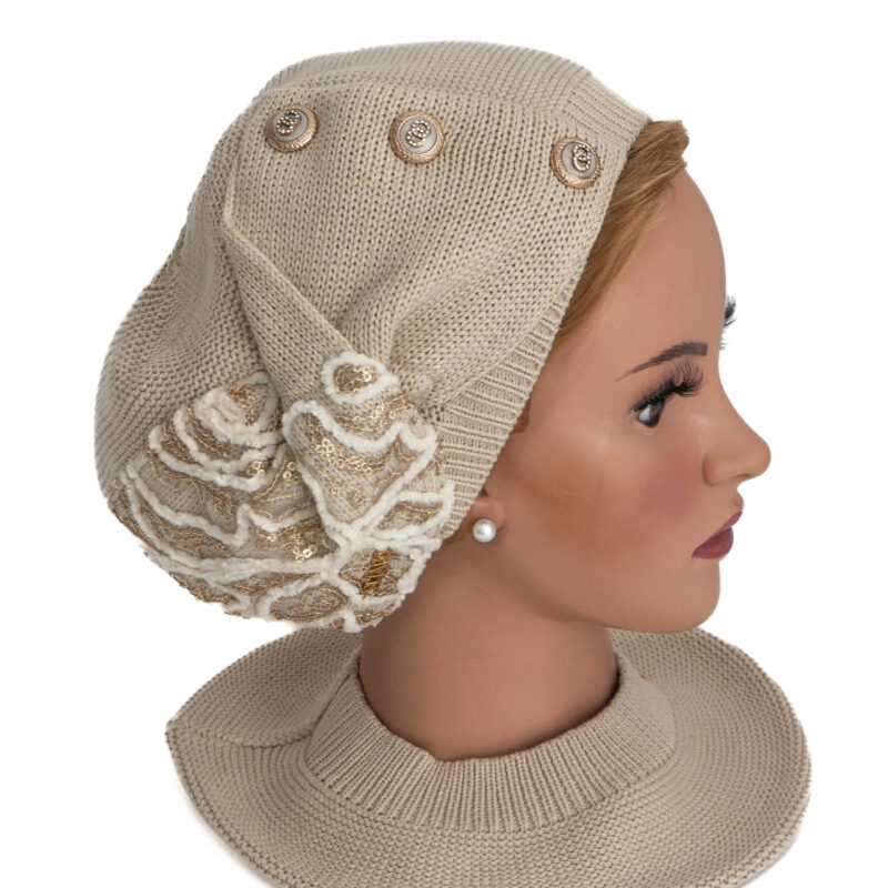 Bֳ©ret dֳ©corֳ© tsniout 100% coton tricotֳ© - beige - modֳ¨le Hadar - Shapo Collection