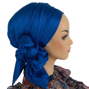 MALKHOUT - Foulard satiné uni bleu roi, nouage facile et élégant