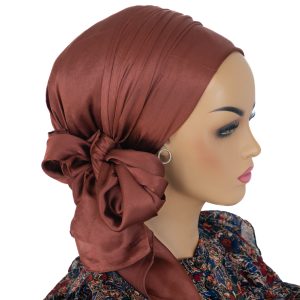 MALKHOUT - Foulard satiné uni terracotta, nouage facile et élégant