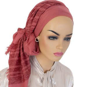 RUBY - Foulard uni avec bandes de lurex ton sur ton, facile à nouer